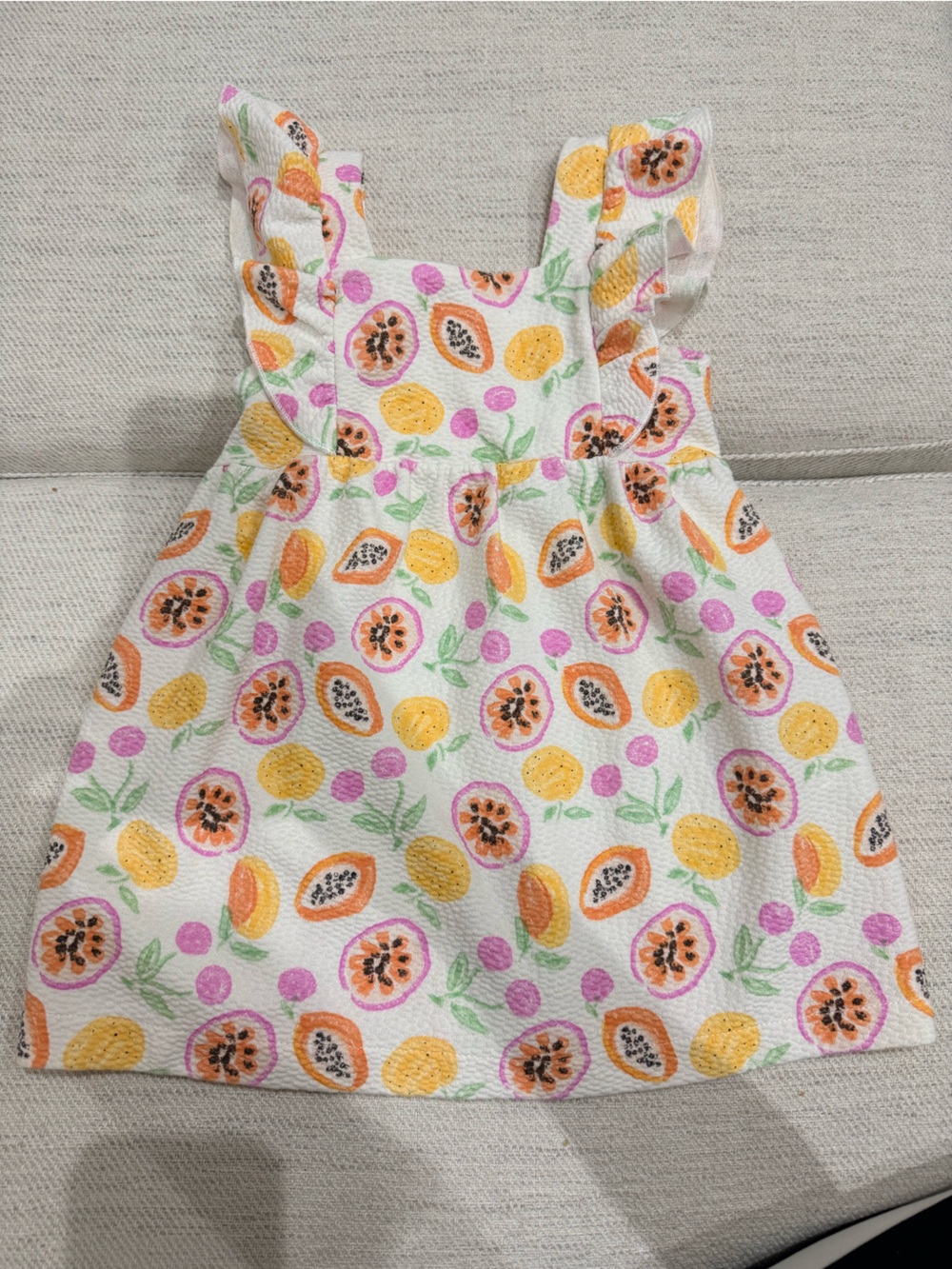 Zara Kids Fruit-Print Sun Hat — White with Yellow, Orange & Pink